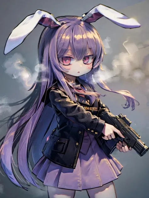 masterpiece, best quality, <lora:reisen:1>,1girl,reisen udongein inaba, purple hair,very long hair, rabbit ears, red eyes,black jacket,open jacket,necktie,white shirt,pink skirt,glock17,handguns,holding pistol,reloading,<lora:glock17:0.8> <lyco:BetterGuns-...