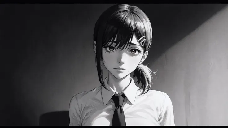 anime girl with long hair wearing a white shirt and tie