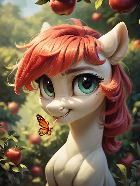 there is a picture of a pony with a butterfly on its nose