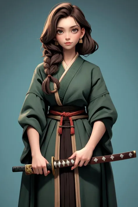 (best quality, masterpiece), 1girl, katana, samurai, looking at viewer,