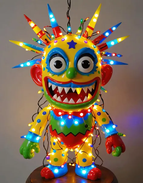 fairy lights, portrait of a cute monster in the style of viennese actionism, by artist Peter Max