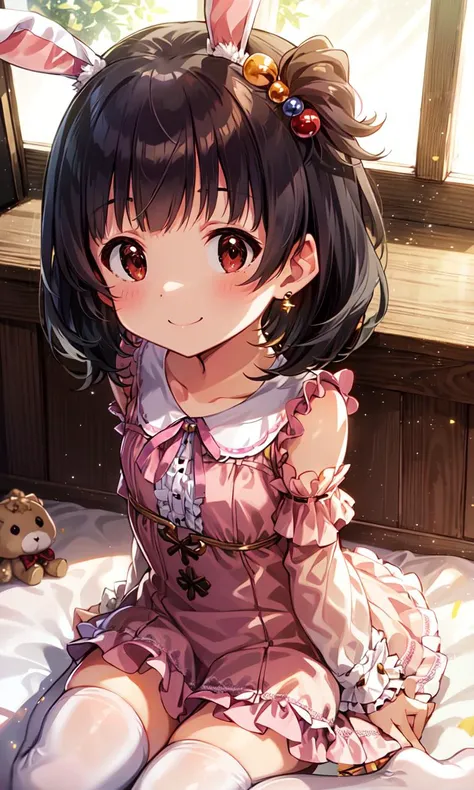 iku nakatani (million live),
(best quality, 8K, masterpiece, ultra detailed:1.2),cinematic angle,light particles,sparkle,blurry, detailed backgorund, light rays, pastel color, bright lighting,
indoor,day,dappled sunlight,bedroom,
1girl,solo,shiny skin,smil...