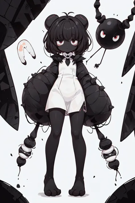 best quality,1girl,(antennae), black eyes, (ant), gaster,compound eyes,paws,looking at viewer, full body,six legs