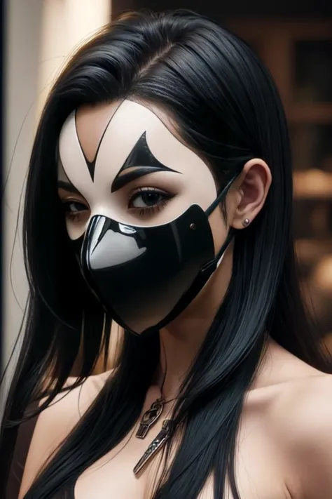 a woman with a black and white face paint and a mask