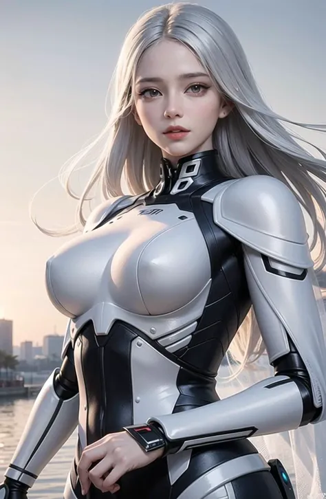 (original) , (very detailed wallpaper) , very detailed illustrations, (1 Girl) , beautiful eyes, (delicate face) , ((perfect detail)), ((white mechanical parts:1.4)), mechanical spine, mechanization, future, wide hips, laboratory, ((mecha)), stylish energy...