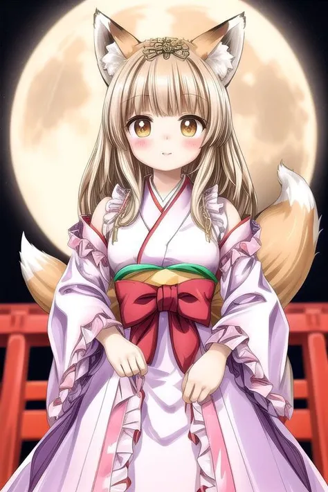 anime girl in a kimono dress with a cat tail