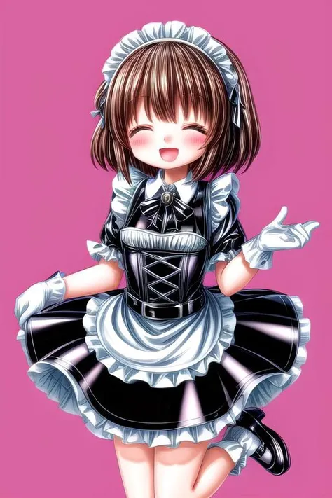 standing, french maid wearing dark pastel (ruffled:1) (gleaming latex:1) dress with latex maid gloves, soft lighting, (Mary Janes shoes:1), ruffles, (short ruffled socks:1), (happy smile with closed eyes, :D), (curtsy)
<lora:more_details:1.5>