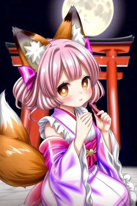 a girl in a kimono outfit sitting on the ground with a fox