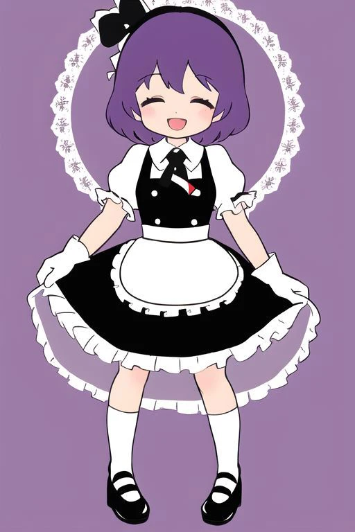 standing, french maid wearing dark pastel (ruffled:1) (gleaming latex:1) dress with latex maid gloves, soft lighting, (Mary Janes shoes:1), ruffles, (short ruffled socks:1), (happy smile with closed eyes, :D), (curtsy),
<lora:more_details:-1>