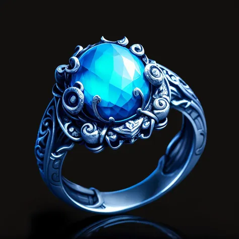 a close up of a ring with a blue stone on it