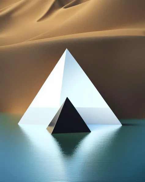 a man with a pyramid and a pyramid on his head with a reflection of a human face in the water and a pyramid on his head , c4d, blender, unreal engine 5, render 3d