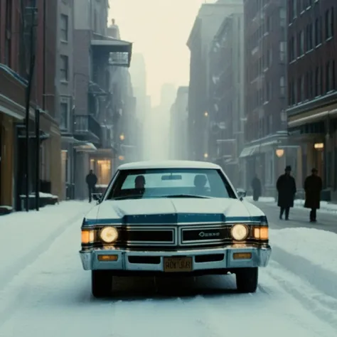 <lora:Kodak Motion Picture Film:1.2>  (Sharp Detailed Image)
1970s An Oscar winning movie for Best Cinematography a car driving down a street in a snow city Kodak Motion Picture Film Style