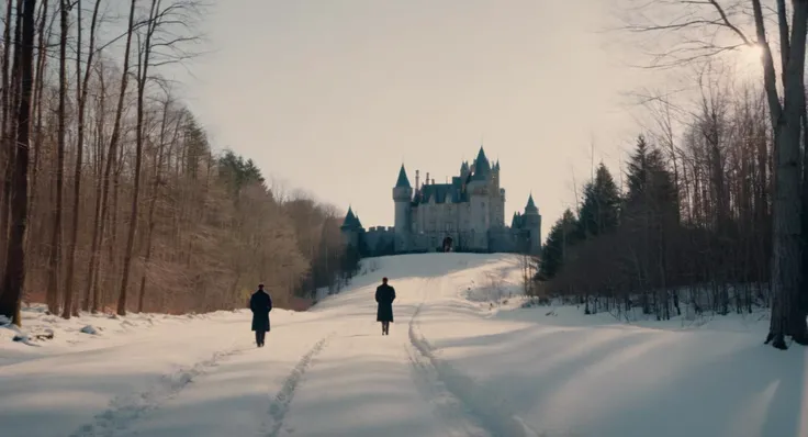 cinematic film still of Best Cinematography 35mm lens a painting of a people walking down a snowy road with perfect sun light on and a big house castle far away in the woods Kodak Motion Picture Film Style
<lora:Kodak Motion Picture Film Style:1.2>, shallo...