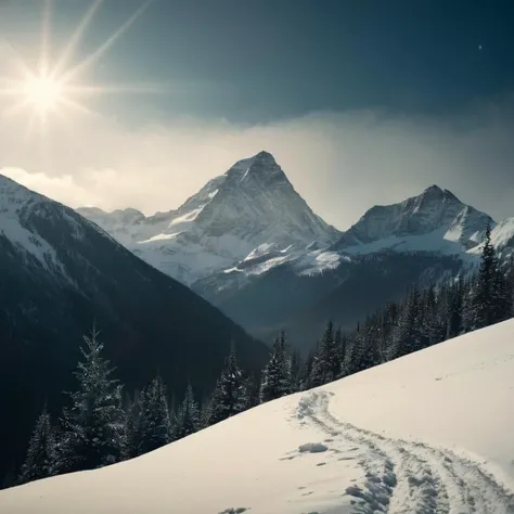 cinematic film still of  <lora:Kodak Motion Picture Film Style:1>
An Oscar winning movie for Best Cinematography a sci - fi landscape with a mountain and a star filled sky in a snow weather Kodak Motion Picture Film Style, shallow depth of field, vignette,...