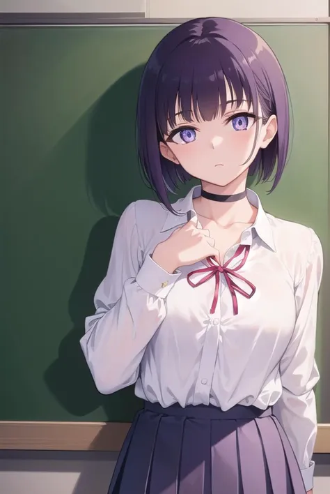 miyabisenpai, <lyco:miyabisenpai-lyco-nochekaiser:1>,
miyabi senpai, short hair, bangs, purple hair, (purple eyes:1.1),
BREAK skirt, shirt, long sleeves, ribbon, school uniform, pleated skirt, choker, collared shirt, neck ribbon, black choker,
BREAK indoor...