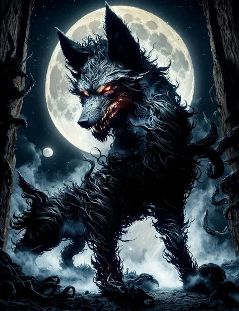 a poster of a werewolf with a full moon in the background