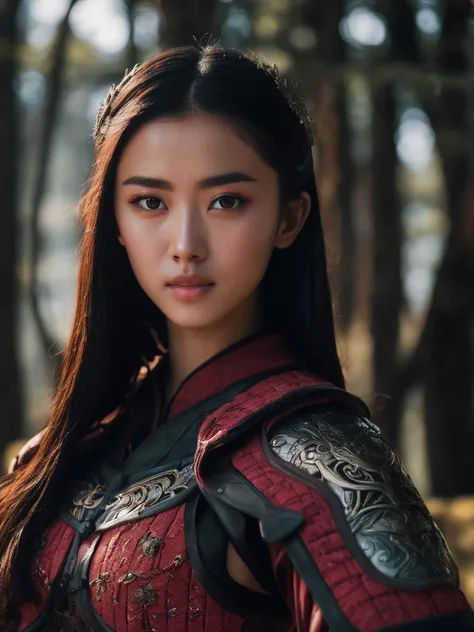 cinematic photo (masterpiece:1.2), (best quality:1.2), perfect eyes, perfect face, perfect lighting, (8K),(perfect anatomy),(highres), 
red Chinese_armor, Womens armor,a 20 year old chinese girl,detailed_eyes,QXjia,
<lora:Qigeä¸­å½ç²è(Chinese_armor)SDX...