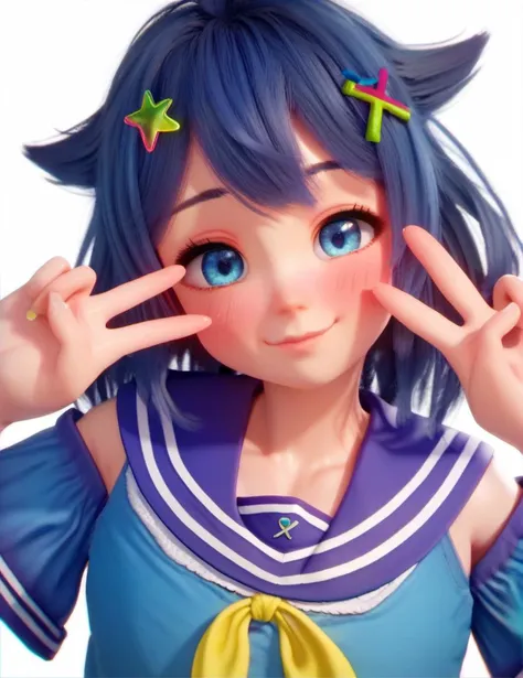 a close up of a person with a blue hair and a sailor outfit