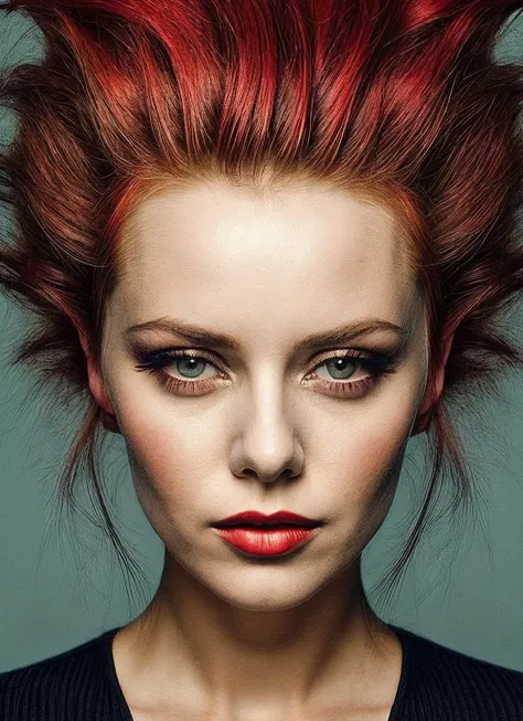 portrait of sks woman by Flora Borsi, style by Flora Borsi, bold, bright colours, rainbow Mohawk haircut, ((Flora Borsi)), <lora:locon_vanessaparadis_v1_from_v1_64_32:1>