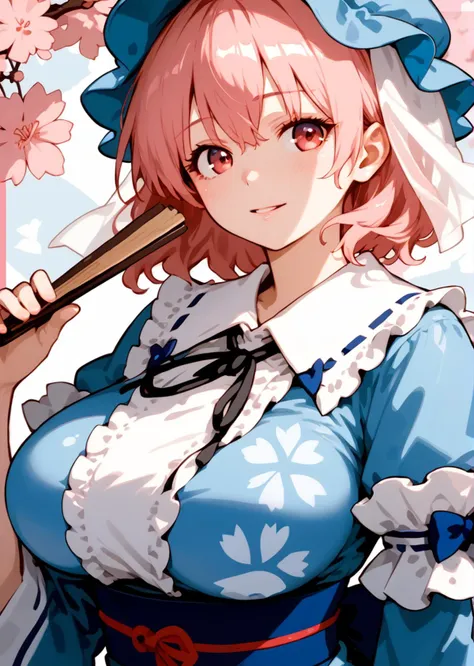 anime girl with a baseball bat in her hand and a cherry tree in the background