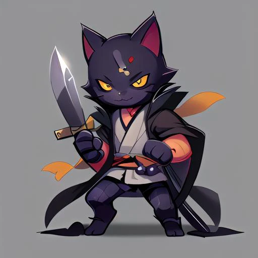 cute boy cat samurai, holding a weapon, wearing robes, <lora:fun00d-000012:1.00>, 
fun00d, fantasy, striped fur