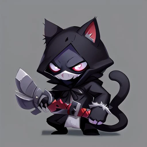 cute male cat assassin, holding a weapon, wearing spooky outfit, <lora:fun00d-000012:1.00>, 
fun00d, fantasy, black and white fur