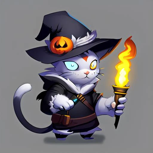 cute male cat druid, holding a torch, wearing spooky outfit, <lora:fun00d-000012:1.00>, 
fun00d, fantasy, black and white fur