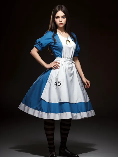 a woman in a blue and white dress posing for a picture