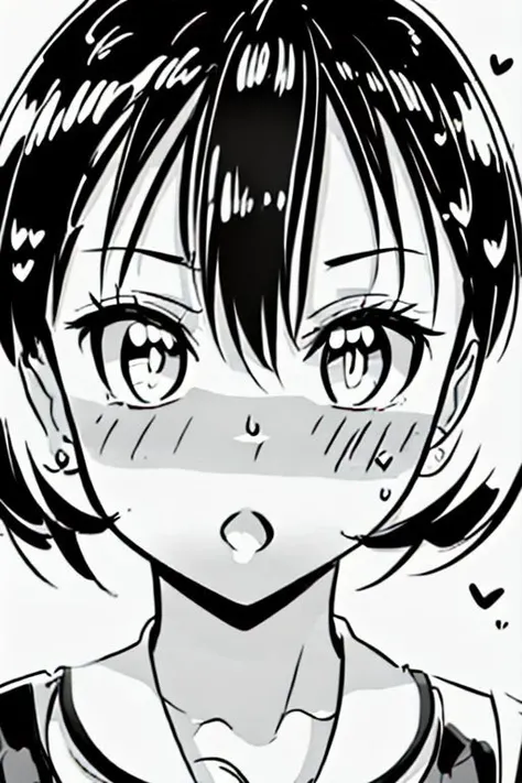 a drawing of a girl with a sad face and a black and white background