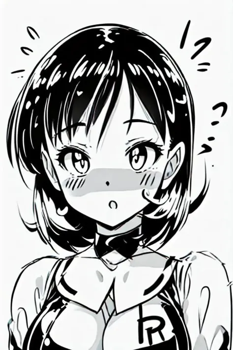 Face, Line Art Styler, Misty (pokemon), HypHarem,  symbol-shaped pupils, heart-shaped pupils, expressionless, :o, mind control, Sketch, Monochrome, Lineart, Big Boobs, Detail Face, Makeup, Lipstick, Female, White Background