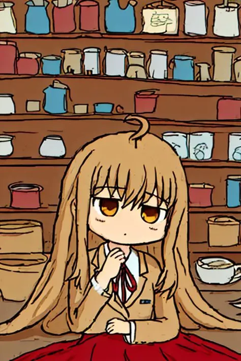 wster, simple, simplistic, ms_paint_(medium), (masterpiece, best quality), 
1girl, chiaki, long hair, blonde hair, ahoge, brown eyes, brown hair, flat chest, school uniform, beige blazer, neck ribbon, red skirt, black thighhighs, <lora:chiaki_ver1.0_4:0.6>...