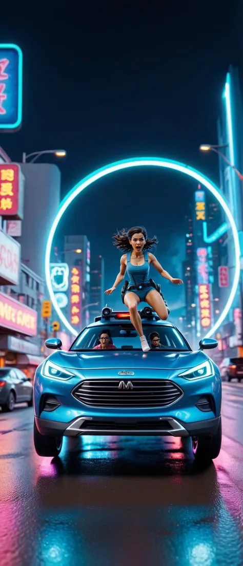 <lora:Miniature_People_-_By_DICE-000006:1.0> img, nerdy (miniature woman), confrontation in a futuristic hover-car chase, weaving through airborne traffic and neon signs, backlit