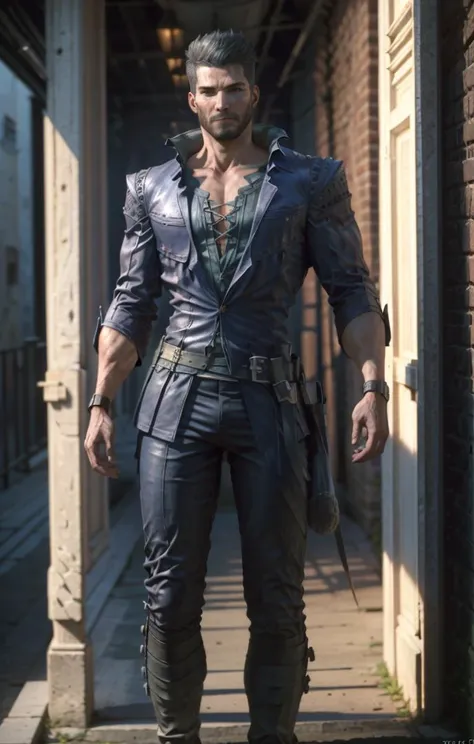 a man in a leather outfit standing in a doorway