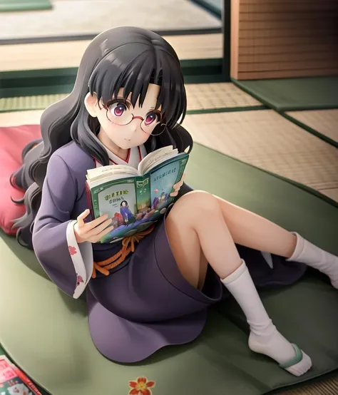 anime figurine of a girl reading a book on a mat