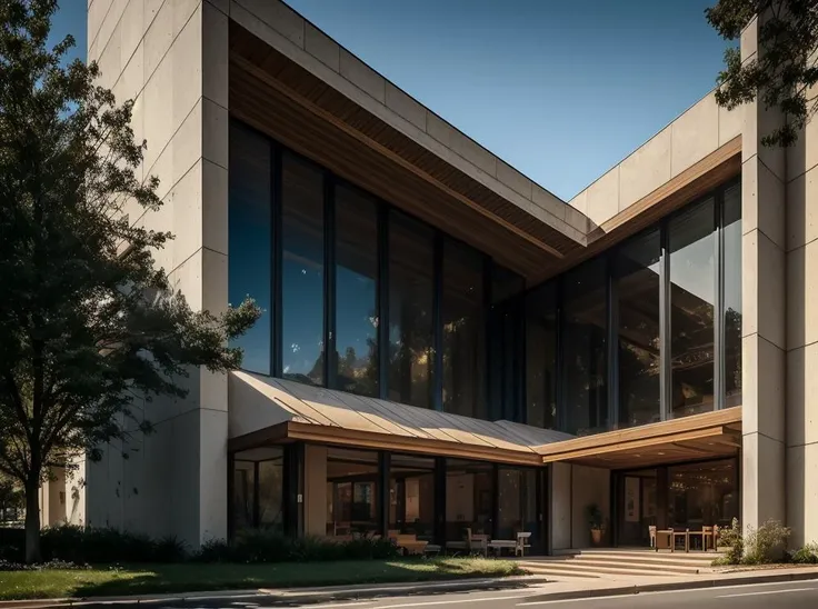 a large modern house with a large glass wall and a wooden roof