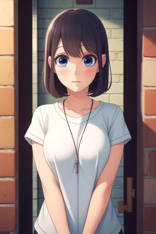 masterpiece, best quality, illustration, 1girl, solo, looking at viewer, upper body, , , , <lora:misaki_takasaki:0.70>, misaki_takasaki, black hair, blue eyes, , prison cell, 4k resolution