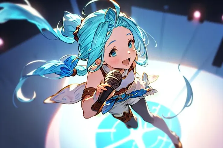 (masterpiece, best quality),1girl, solo, from above,, (full body:1.1), (stage, stage lights:1.1), (lyria, lyria_\(born_to_be_sno...