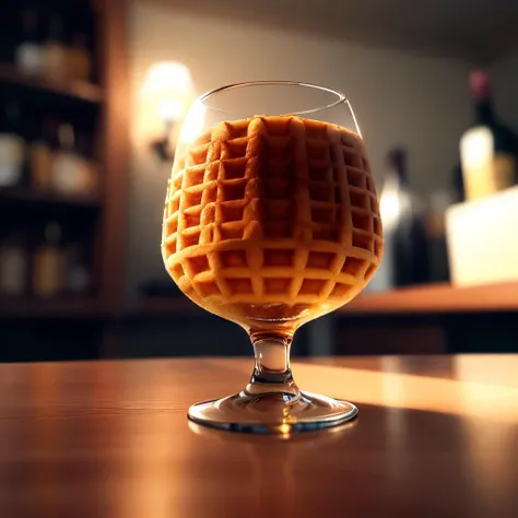 <lora:WaffleStyle:0.8> WaffleStyle wine glass made out of waffle, golden hour lighting, DOF