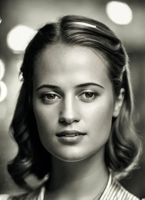 A 1930s professional photograph of sks woman, ((detailed face)), (High Detail), Sharp, 8k, ((bokeh)), <lora:locon_aliciavikander_v1_from_v1_64_32:1.25>