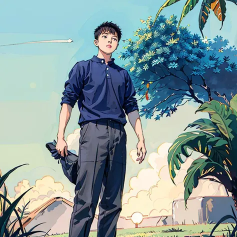 ((masterpiece)),(((best quality))),illustration,1boy,stand on the grass