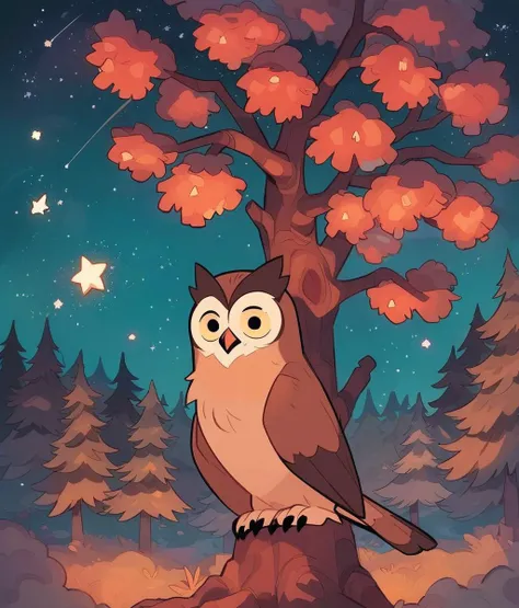 cute owl in a tree late at night, the milkyway, shooting stars, pine trees
score_8_up <lora:last-000005:.61>