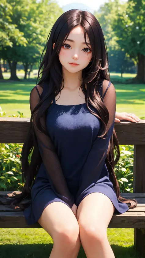 (Long hair with natural waves), (character on front), outdoors, dark hair, dark eyes, lady, masterpiece, best quality, looking at viewer,
day,