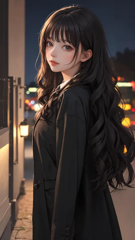(masterpiece:1.2), (best quality:1.2), night, (looking at viewer), bright skin,
outdoors, fringe,
long hair, (wavy hair),