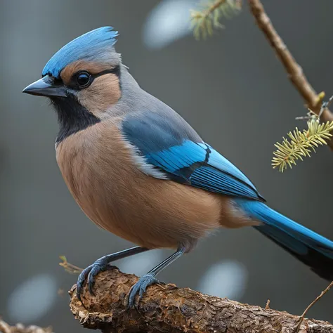 araffy blue and brown bird perched on a branch of a tree