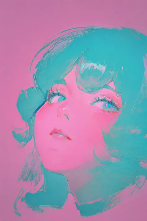 masterpiece, best quality, 1girl, sketch, vaporwave, cozy, pink and cyan, retro, soft,