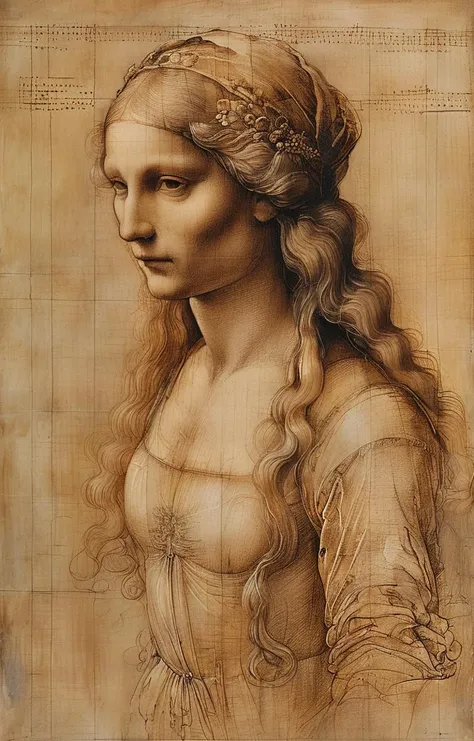 a painting of a woman with long hair and a headband