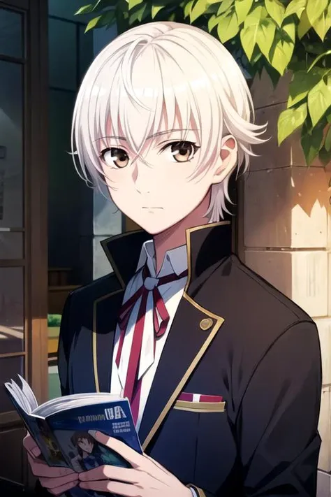 masterpiece, best quality, photorealistic, 1boy, solo, male focus, looking at viewer, upper body, , , , <lora:yashiro_isana:0.72>, yashiro_isana, white hair, brown eyes, comic book character costume, ,