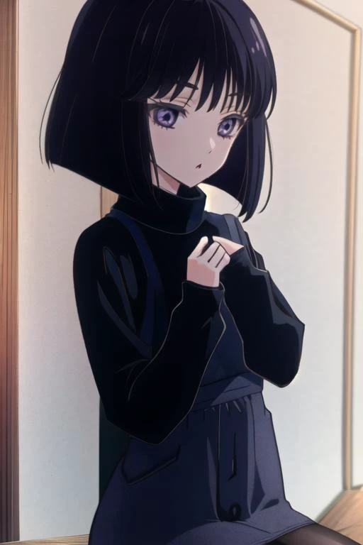 <lora:Tomoe_Hotaru:0.9>Tomoe_Hotaru,bob_cut, short_hair, black_hair, dress, Turtleneck knitwear,long_sleeves, pantyhose, black_legwear,,open mouth.upper body