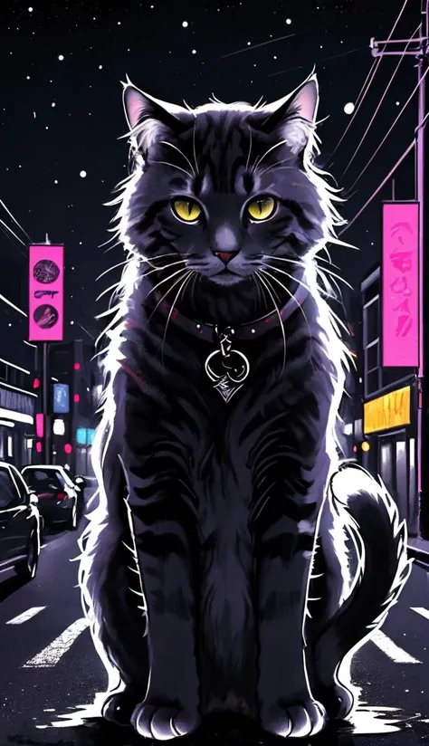 cat, punk art, <lora:PUNK-000005:.5>, on a dark night, city