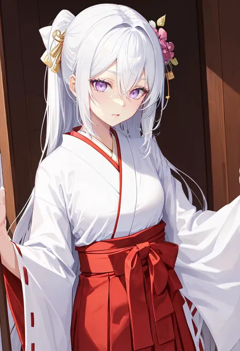 best quality, masterpiece, highres, solo, (azusa_bluearchive:1.10), (white kimono:1.35), (red hakama:1.35), (wide sleeves:1.20), 26 <lora:azusa_bluearchive:0.80>